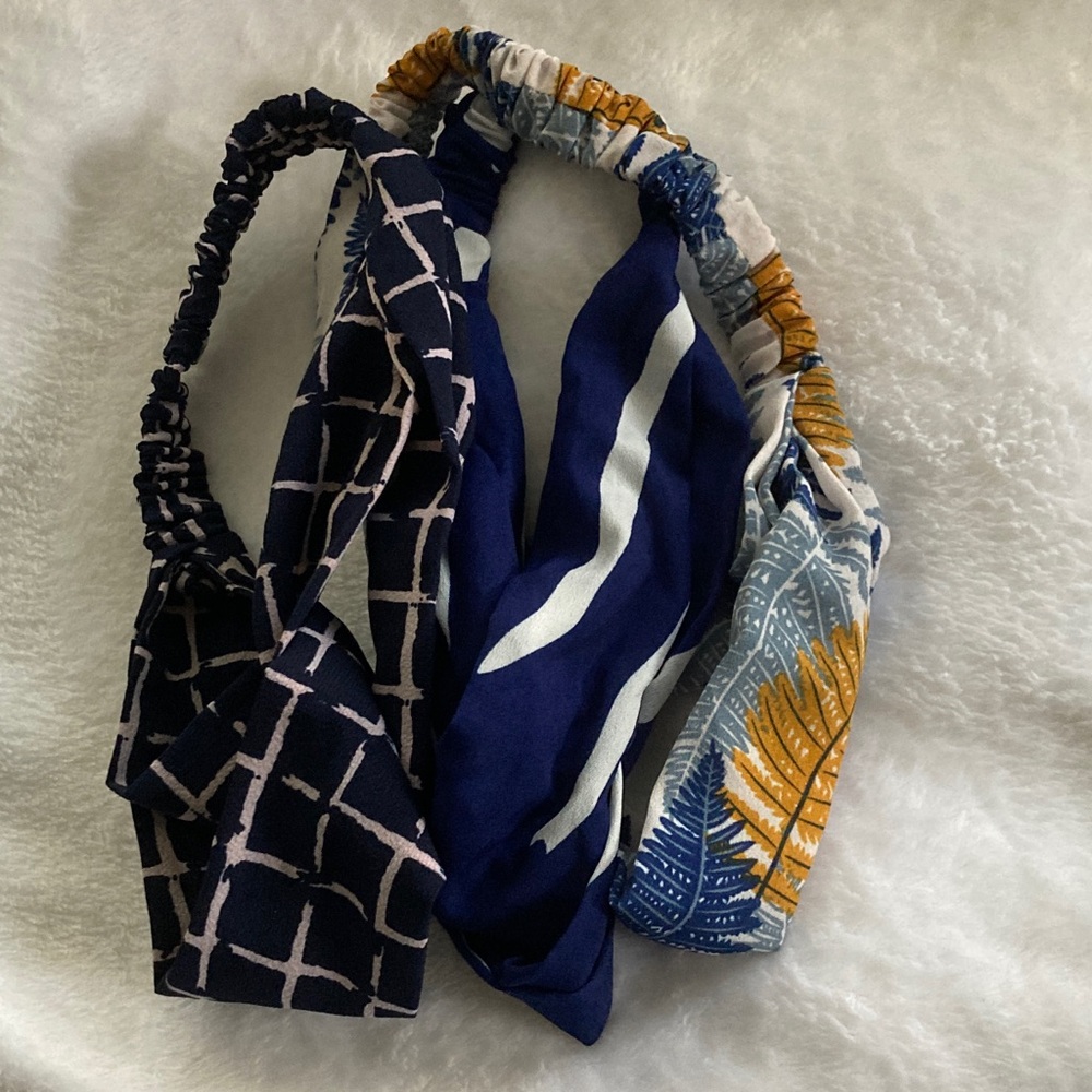Blue patterned headbands - set of 3